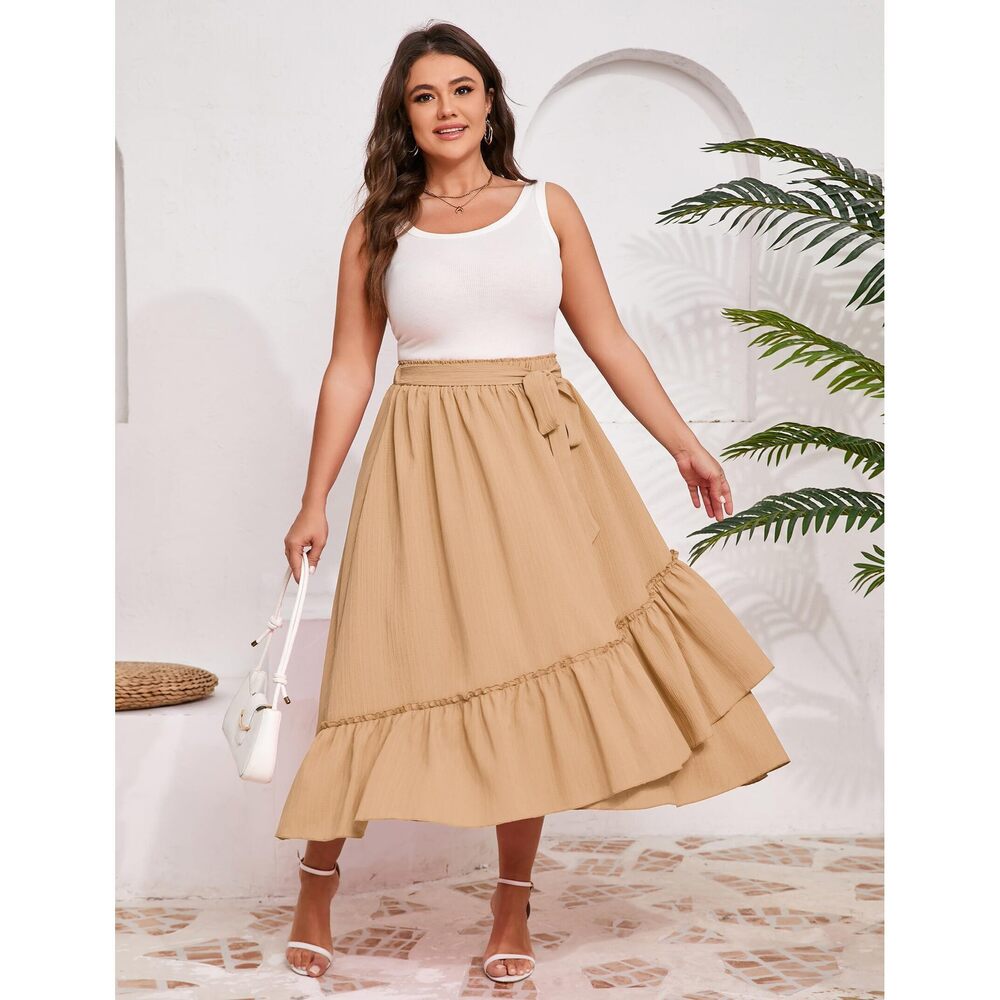 4944 Summer High Waist Skirt Boho Tie Knot Maxi Skirt Casual Beach Ruffled - Picture 2 of 6
